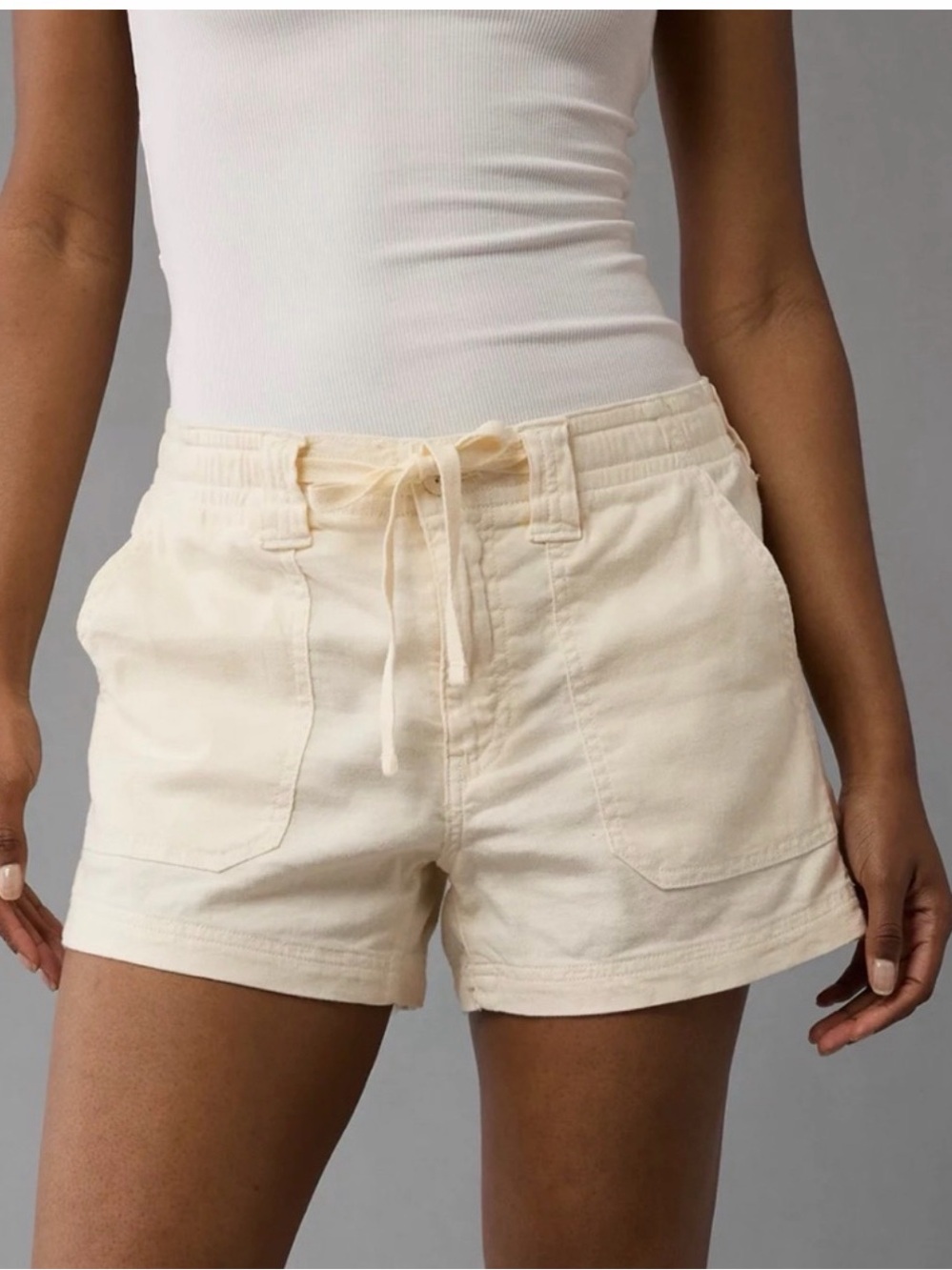 NWOT American Eagle Outfitters Cream Drawstring Linen-Blend Shorts
